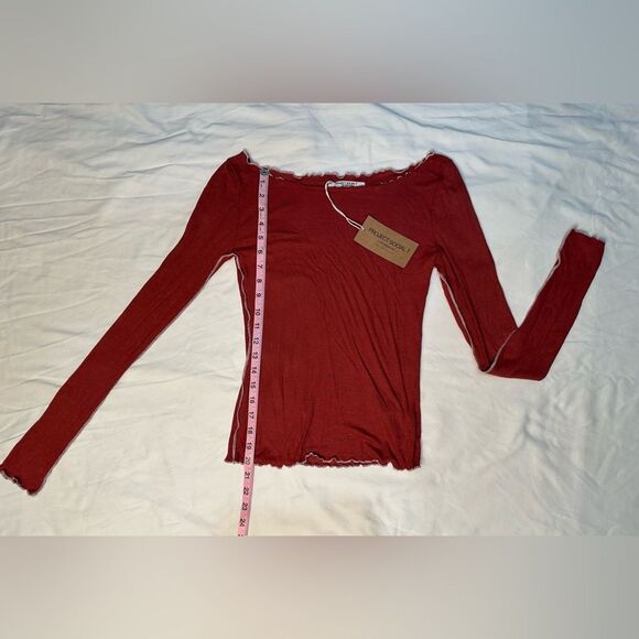 NWT Project Social T Ribbed Red Long Sleeve Top Ruffled Hem Slim Fit Y2K Size M - Picture 12 of 14